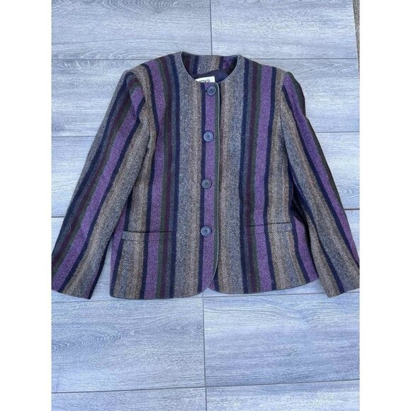 KASPER FOR A.S.L.  PETITE Wool Alpaca Blend Stripe women classic jacket Size 10 - Picture 1 of 12